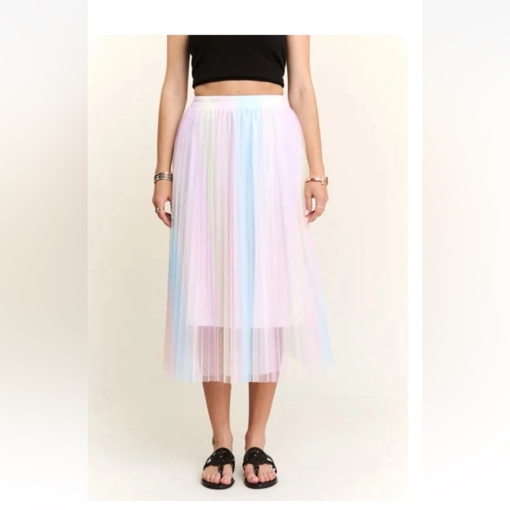 ADORA Unicorn Pleated Mesh Flare Midi Skirt Size Large